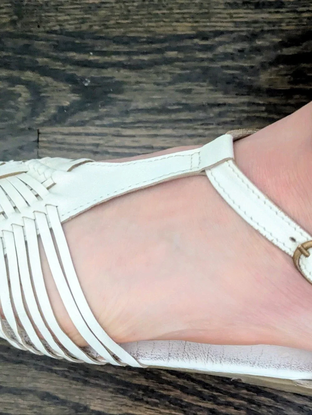 Ecote Cream Woven T-Strap Sandals